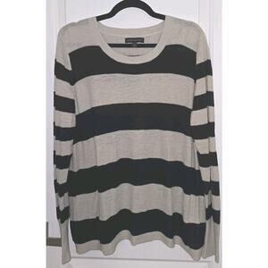 BANANA REPUBLIC Round Neck Linen Black Striped Pullover Sweater Women's Size XL